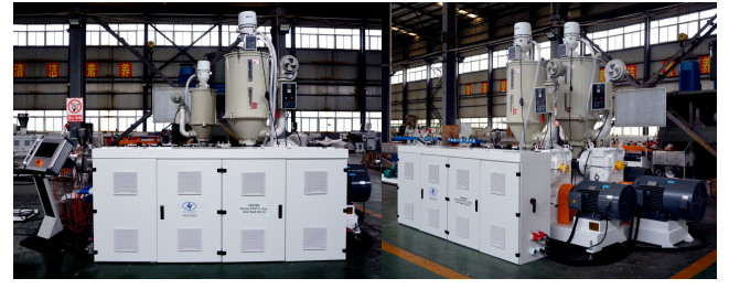 20-32 mm PP dubbele pijplijn met 3 lagen en 3 kleuren door enkel schroef extruders SJ90-30 & SJ55-33 & SJ45-30